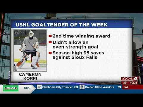 Cameron Korpi tabbed USHL Goaltender of the Week