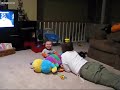 Luke laughs at blocks on his head 2