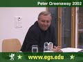 http://www.egs.edu/ peter greenaway, director, filmmaker and composer talking about the relationship of music, sound, image, film, and cinema; films without sound, silent films, the slavery of music and the perfect symbiosis between creator, director, filmmaker, musician, and composer. peter greenaway speaking about his collaboration with michael nyman, the dictatorship of picture or sound, the pleasure principle, sampling and the slavery of music, misery and suspense. open video lecture of director peter greenaway at european graduate school egs. media and communication studies program department. saas-fee switzerland 2002. peter greenaway.

peter greenaway, cbe born 5 april 1942 is a welsh-born english film director. peter greenaway was born in newport, monmouthshire, wales, and grew up in essex, england. his family left south wales when he was three years old. at an early age greenaway decided on becoming a painter. he became interested in european cinema, focusing first on that of bergman, and then on french nouvelle vague film-makers such as godard, and most especially resnais.

peter greenaway shot the following shorts: death of sentiment 1962, 8 min, tree 1966, 16 min, train 1966, 5 min, revolution 1967, 8 min, 5 postcards from capital cities 1967, 35 min, intervals 1969, 7 min, erosion 1971, 27 min, h is for house 1973, 10 min, windows 1975, 4 min, water wrackets 1975, 12 min, water 1975, 5 min, goole by numbers 1976, 40 min, dear phone 1978, 17 min, vertical features remake 1978, 45 min, a walk through h: the reincarnation of an ornithologist 1978, 41 min, 1-100 1978, 4 min, making a splash 1984, 25 min, inside rooms: 26 bathrooms, london & oxfordshire 1985, 26 min, hubert bals handshake 1989, 5 min, rosa 1992, 15 min, lumi�re et compagnie fragment 