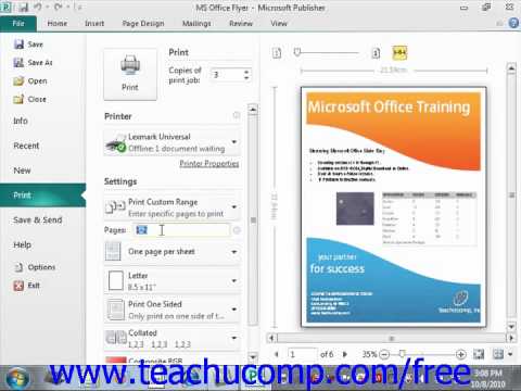 Publisher 2010 Tutorial Previewing and Printing Microsoft Training Lesson 11.1