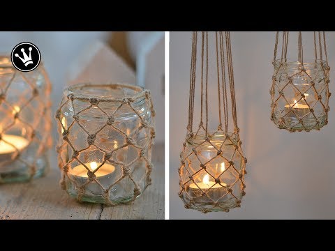 DIY - Windlicht im Fischernetz-Look | einfacher Makramee Knoten | 2 Varianten | maritime Deko