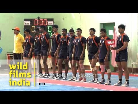 Players of Maharashtra and Delhi line-up for Kabaddi match