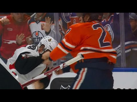 Video: Lucic and Borowiecki drop gloves early on, set tone in Edmonton