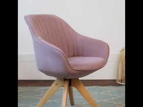 Armleunstoel Ermelo draaibaar - geweven stof/massief eikenhout - Oud roze - Set van 1