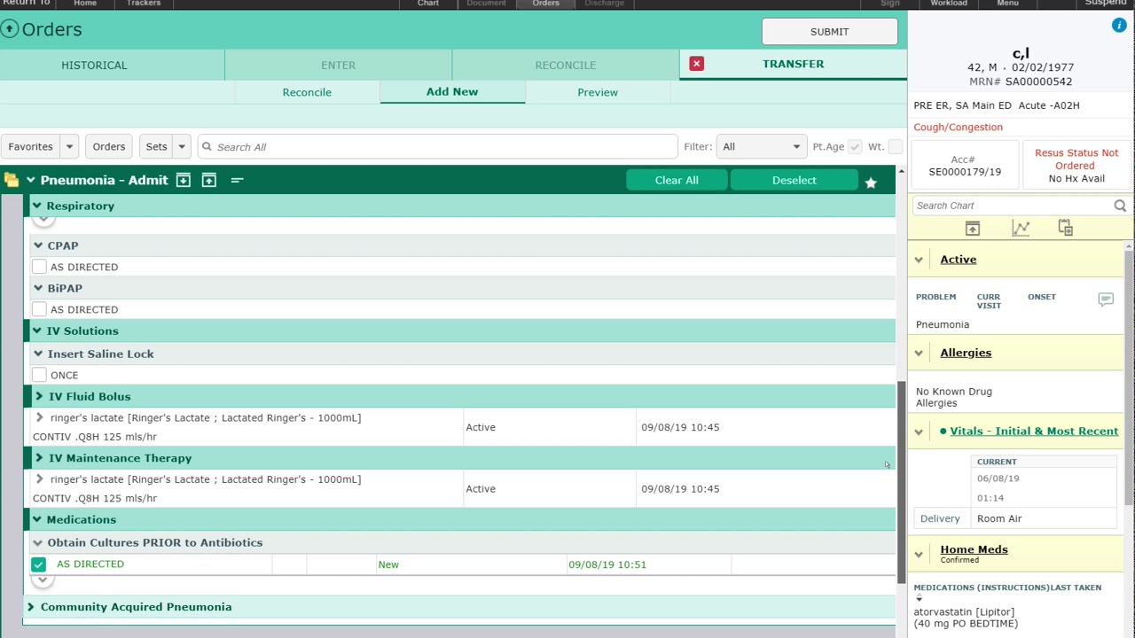 Meditech Expanse Basic Admission