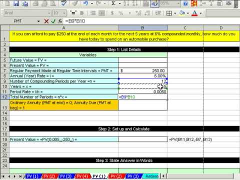 Excel Math Busnes the current value of 61 posts and pension PMT PV