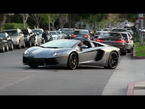 Lamborghini Aventador Roadster driving in Beverly Hills!