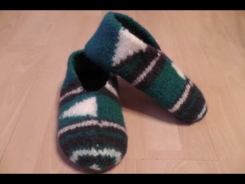 Pantoffeln, Hausschuhe für Männer stricken und filzen - Gr. 42 / 43
