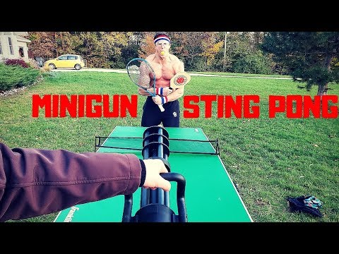Airsoft Minigun STING PONG Competition | Bodybuilder VS Painful Airsoft Guns Fail