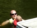 The triplets first dip in lake