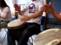 final year primary education students at trinity and all saints, leeds, take part in a drumming workshop provided by paul butler of drummers united, sheffield. it was part of the education in a multicultural society module.