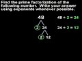 For a complete lesson on prime factorization, go to www.yourteacher.com - 1000+ online math lessons featuring a personal math teacher inside every lesson! In this lesson, students learn that the prime factorization of a number is the given number written as the product of its prime factors. For example, to find the prime factorization of 45, use a factor tree to find that 45 is 5 x 9, and 9 is 3 x 3. So the prime factorization of 45 is 5 x 3 x 3, or 5 x 3^2. Note that the prime factorization of a prime number, such as 23, is the number itself.