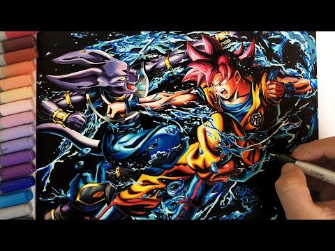Drawing Goku Super Saiyan GOD VS Beerus EPIC Battle