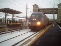 Amtrak regional 163 departing Kingston RI  with 2 VERY LOUD HORN BLASTS!!