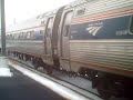 Amtrak regional 163 departing Kingston RI  with 2 VERY LOUD HORN BLASTS!!