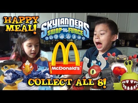 Skylanders Swap Force HAPPY MEAL TOYS from McDonald's - Surprise box unboxing ALL 8 Toys!