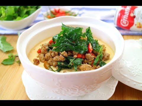ไข่ตุ๋นนมสดท๊อปปิ้งกะเพรา By สร้างสรรค์เมนูไข่