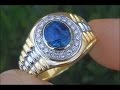 Men's UNHEATED VVS Blue Sapphire & Diamond 18kt Gold Ring - VVS1/E Diamonds