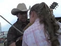 this clip of sally goodin was taped in 2005 at a rodeo in stamford, texas.  hulda quebe -fiddle, joey mckenzie -guitar, mark abbott -bass.