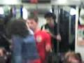 Train Fight, random girl attacks football hooligan 