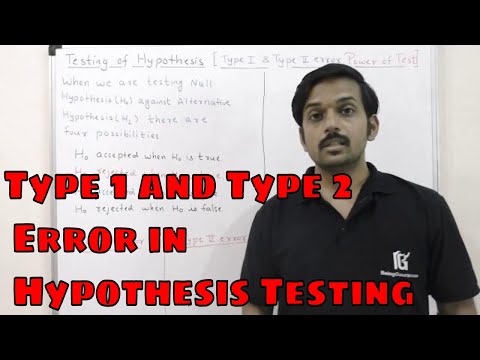 Type 1 and Type 2 Error Statistics in Hindi | Power of test  |Hypothesis Testing |