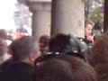 ECFC victory parade. Players get off bus.