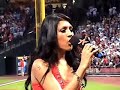 Paula DeAnda sings the National Anthem at the Houston Astros