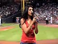 Paula DeAnda sings the National Anthem at the Houston Astros
