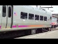 some passenger trains and buses of the nj transit in Hoboken, New Jersey... Those who live there: was there ever a tram route or something? Look towards the end of the video of the tracks stuck in the street. ------- Hoboken Terminal is one of the New York Metropolitan area's major transportation hubs. The commuter-oriented intermodal facility, is located on the Hudson River in Hoboken, New Jersey. It is served by nine New Jersey Transit (NJT) commuter rail lines, one Metro-North Railroad line, various NJT buses and private bus lines, the HudsonBergen Light Rail, the Port Authority Trans Hudson (PATH) rapid transit system and NY Waterway-operated ferries. More than 50000 people use the terminal daily.