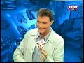 david stone avec la chanteuse fran�aise sofia mestari sur une �mission en direct avec le magicien stephane vanel et elsa fayer. stone a eu un accident peu de temps auparavant car il est en b�quille.

david stone with french singer sofia mestari during a live show. he seems hurt using crutches.