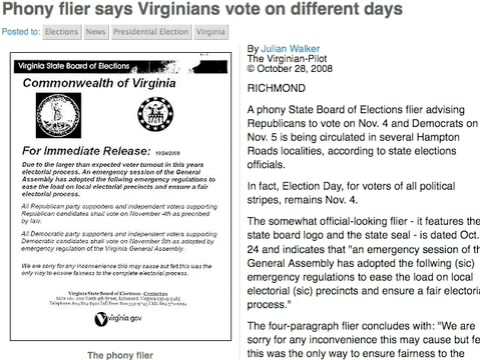 Bogus Flyer tells Dems to vote day after the election, look how the AP reported this story.