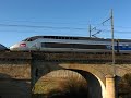 Rame x2 de TGV Atlantique Toulouse-Paris passant sur le viaduc de Langon, Gironde.