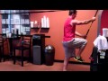 Rip Trainer Overhead Chop - As you chop overhead, raise same side leg as you step out of the reverse lunge. Try and do 3 sets of 12 w/ 30 sec rest.