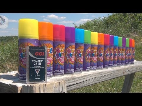 Silly - How many cans of silly strig (goofy string) will a .22lr go through? This has no real world application, just something fun to do. Like me on Facebook http:/...