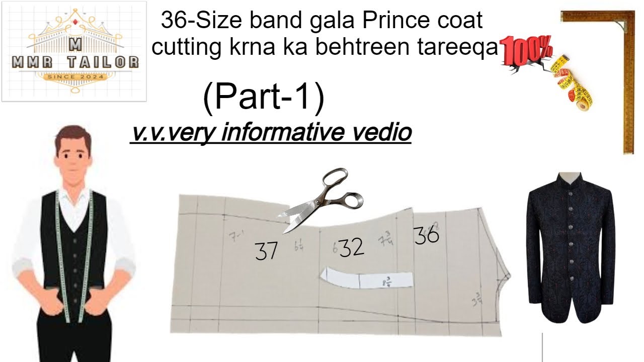 36-size band gala prince coat Ki back side cutting Krna ka tareeqa || how to cut prince coat(part-1)