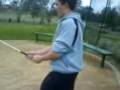Verran tries to hit golf ball