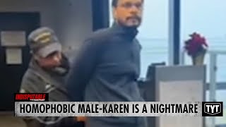 Homophobic Male-Karen Takes Swing At An Airport Cop
