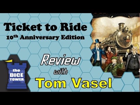 10th - Tom Vasel takes a look at the tenth anniversary of the very famous board game, Ticket to Ride Buy great games at http://www.coolstuffinc.com Find more reviews and videos at http://www.dicetower.com.