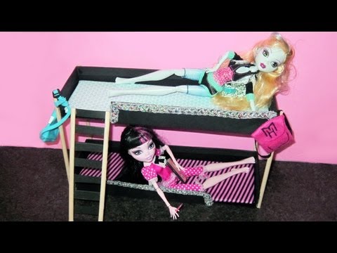 beds - In this video we will show you how to Make Monster High Doll Bunk Beds with recycled materials THE WOODEN DOWELS can be replaced with Popsicle sticks or pape...