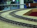 california zephyr in 1/29 scale with western pacific f3 set and diesel-electic hauled ore car train on indoor track of peter cole, 2008 perth, western austrlia amra model train show