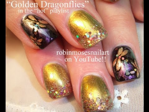 Rose Gold Dragonfly Nail Art