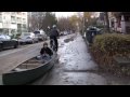 Crazy Man Canoes on Street  WTF WAS HE THINKING?