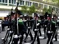 the rifle drill platoon from the king's guard of norway marching past in basle before their evening performance at the tattoo.

(basel tattoo 2008)