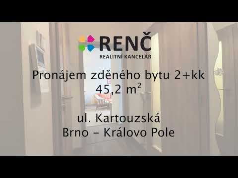 Video Pronájem bytu 2+kk ve zděném bytovém domě v Brně - Králově Poli, na ul. Kartouzská. Byt má výměru 45