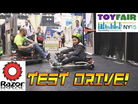 RAZOR TEST DRIVE at the New York Toy Fair! Crazy Cart XL, Power Rider 360, Tekno Scooter, Delta Wing