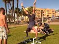 Tony and Jim do handstand exercises at the Santa Monica beach 1-11-09