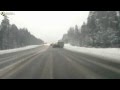 SUV Loses Control On Highway And Gets Destroyed By Big Rig - accident, big rig, crash, destroyed, highway, ice, m-17, out of control, russia, snow, suv