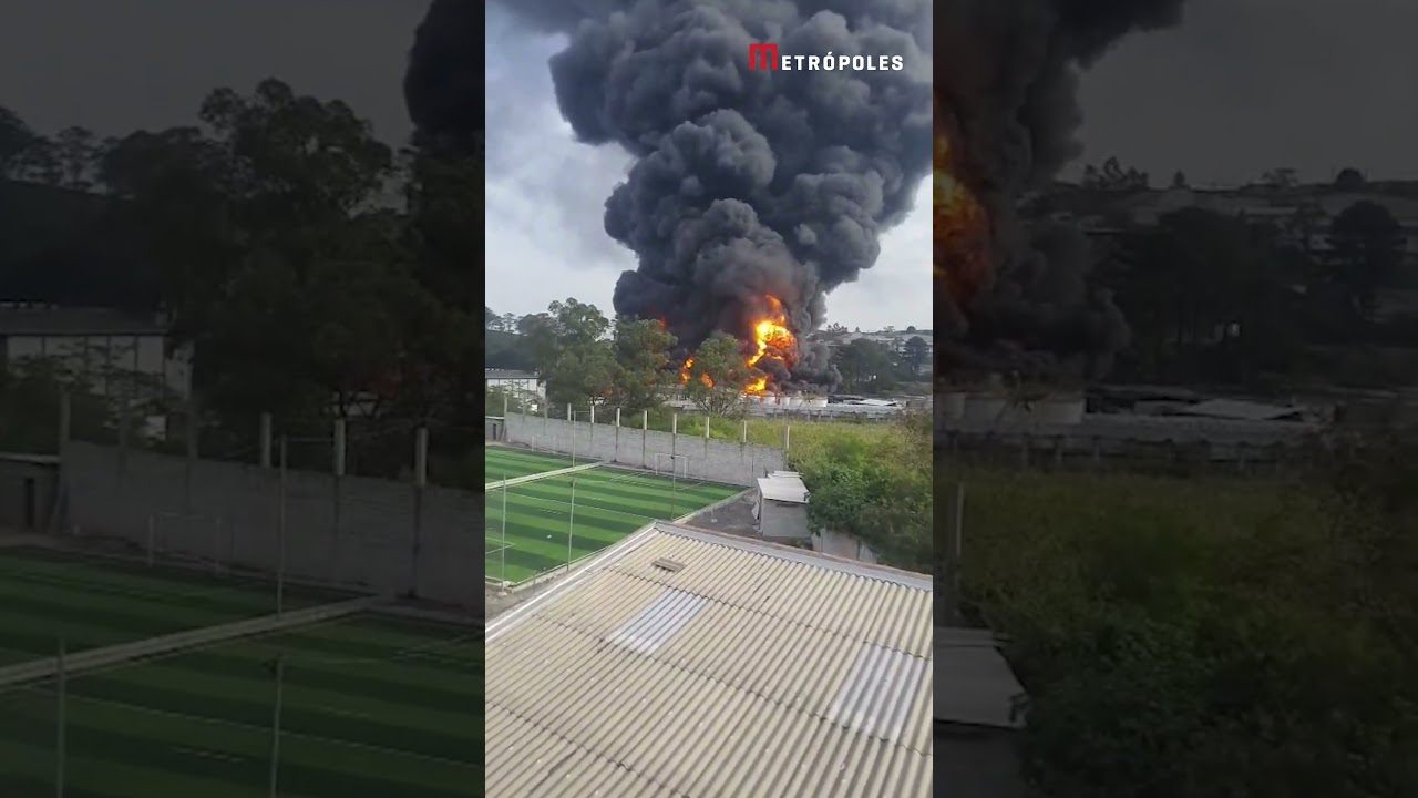 Incêndio de grande proporção atinge tanques de fábrica de solventes