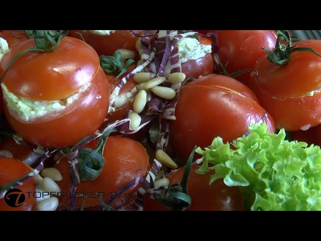 Gefüllte Tomate mit Basilikumcreme | Fingerfood