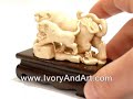 Mammoth Carved Ivory - Tigers hunting Together